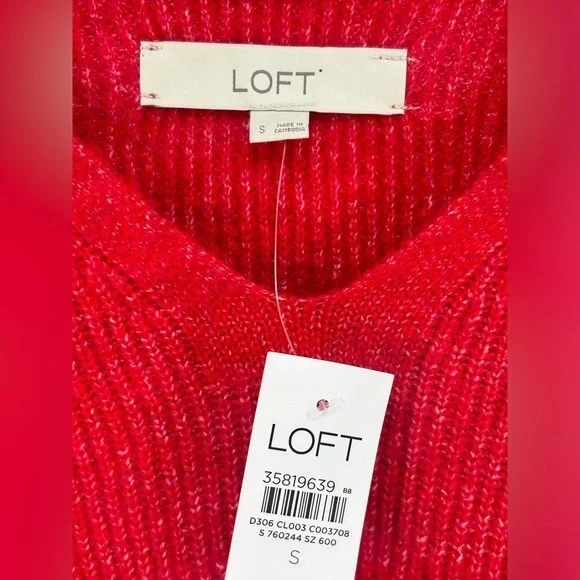 "NWT" Loft Ribbed V-Neck Pullover Sweater- Red- Women's Size Small‎ - Picture 4 of 10